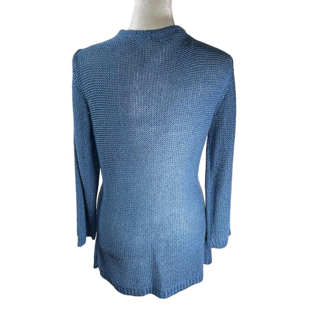 Coldwater Creek Blue Cardigan Sweater Open Knit Front Twist Detail Women L 14‎ - Picture 2 of 9